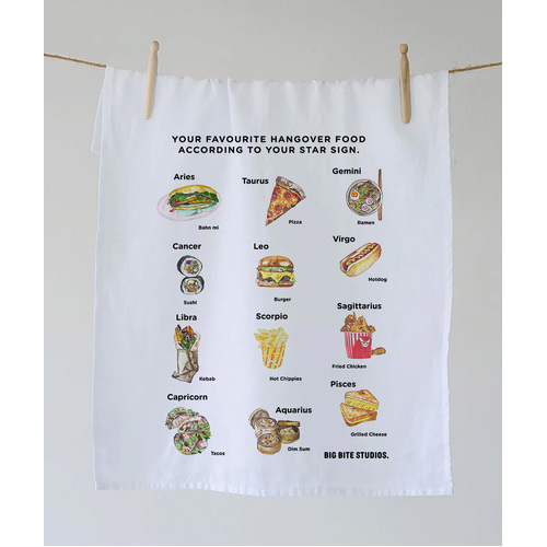 Big Bite Studio Linen Tea Towel - Hangover Horoscope